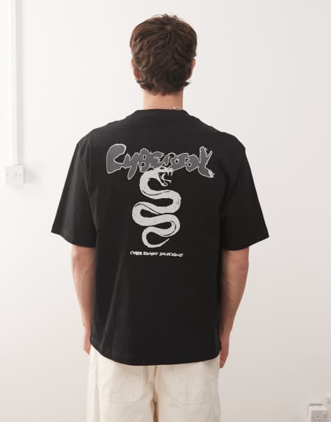 Weekday - Sort afslappet T-shirt med grafisk "cyber"- og slangeprint - view 1