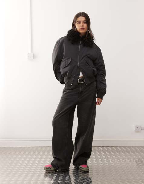 Weekday - Sort bomber-jakke med krave i imiteret pels - view 1