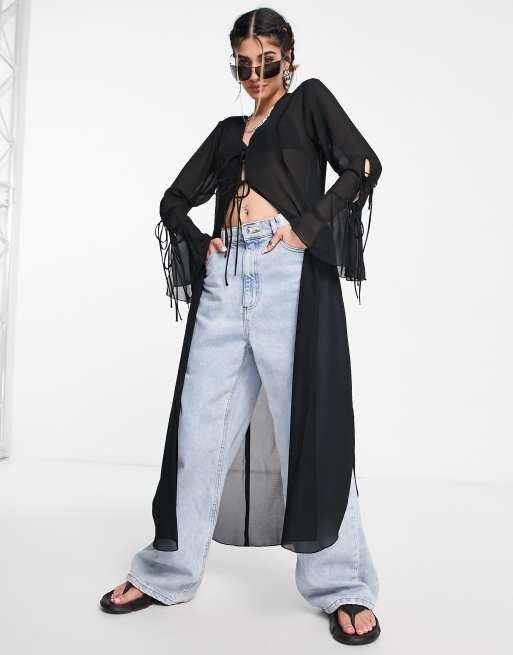 Weekday - Sort gennemsigtig chiffon-midicardigan