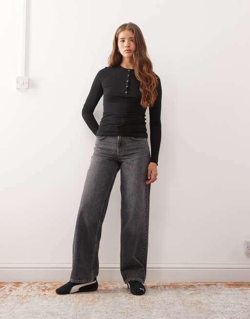 Weekday - Sort Henley-t-shirt med lange ærmer, 3 af 4