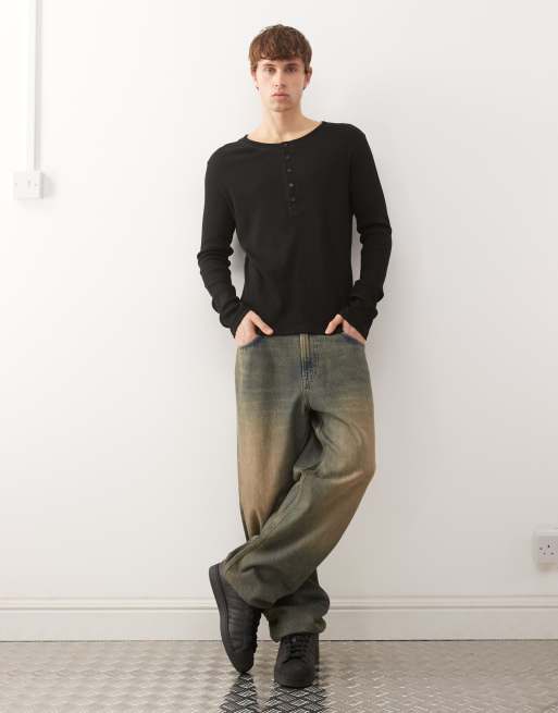 Weekday - Sort henley-T-shirt med lange ærmer, 2 af 5