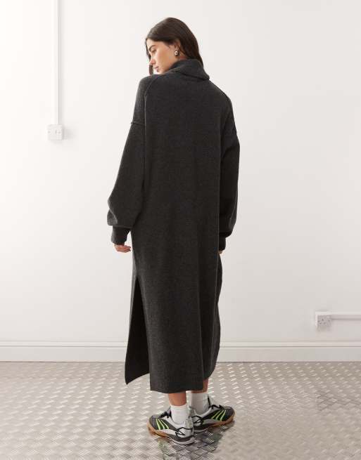 Weekday - Sort meleret maxi-sweaterkjole i strik med rullekrave - Kun hos ASOS, 3 af 4