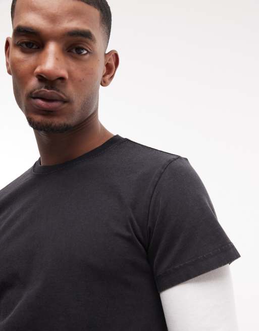 Weekday - Sort og hvid lagdelt T-shirt med lange ærmer i krympet pasform, 4 af 5