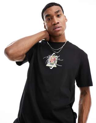 Weekday - Sort Og Oversized T-Shirt Med Computer-Grafikprint