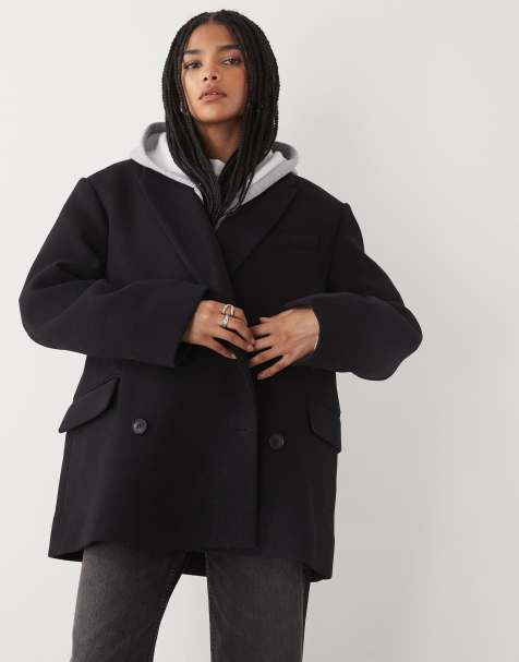 Weekday - Sort oversized dobbeltradet jakke i uldblanding - view 1