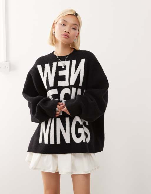 Weekday - Sort oversized striktrøje med 'New Beginnings'-design i jacquard, 4 af 4