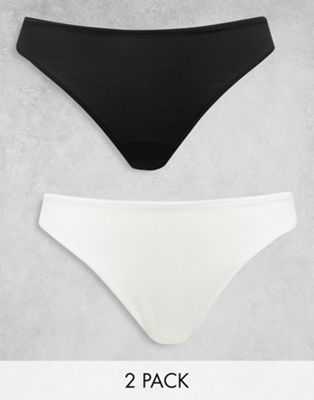 Weekday Soul soft cotton thong 2 pack in white & black