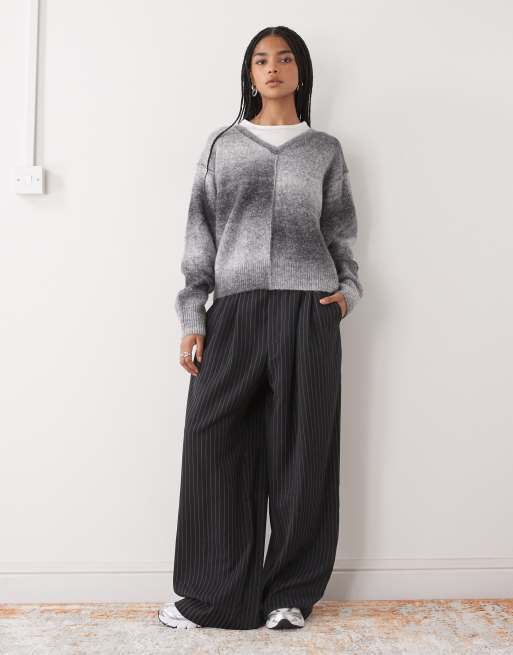 Weekday space dye V-neck sweater in grey melange, 3 of 4