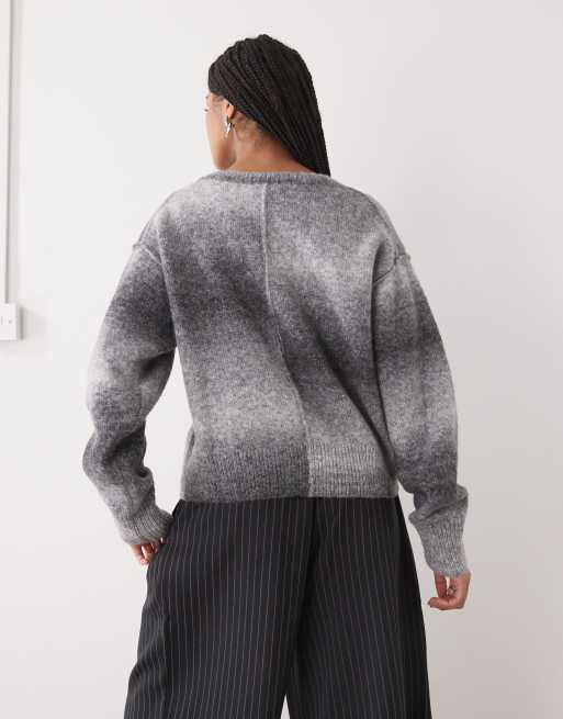 Weekday space dye V-neck sweater in grey melange, 4 of 4