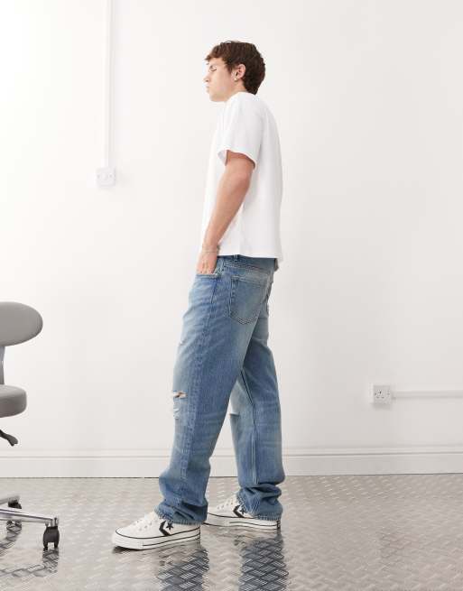 Weekday - Space - Jeans dritti blu effetto invecchiato, 3 di 5