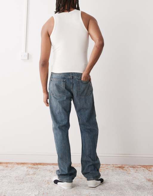 Weekday - Space - Jeans dritti comodi lavaggio blu vintage, 3 di 5