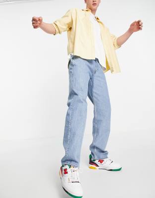 Weekday Space Straight Jeans In Pen Blue-blues In Blues