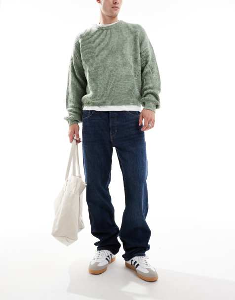 Weekday – Space – Jeans mit weitem, geradem Bein und gestreifter Waschung in Blau - view 1