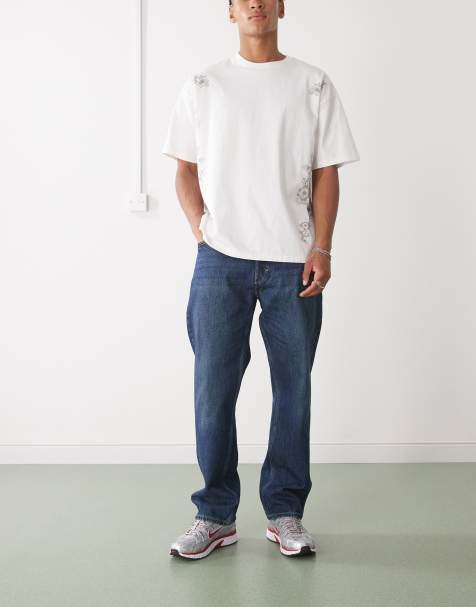 Weekday - Space - Mørkeblå jeans med lige ben og slidser i kanterne i afslappet pasform - view 1