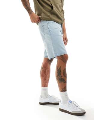 Space relaxed fit denim shorts in light blue wash