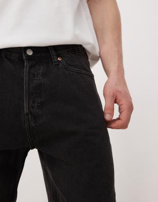 Weekday Space Relaxed Mid-thigh Denim Shorts In Black