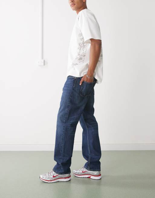 Weekday Space relaxed fit straight leg jeans in dark blue