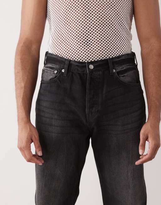 Weekday - Space - Ruimvallende jeans met rechte pijpen en vervaagde wassing in zwart