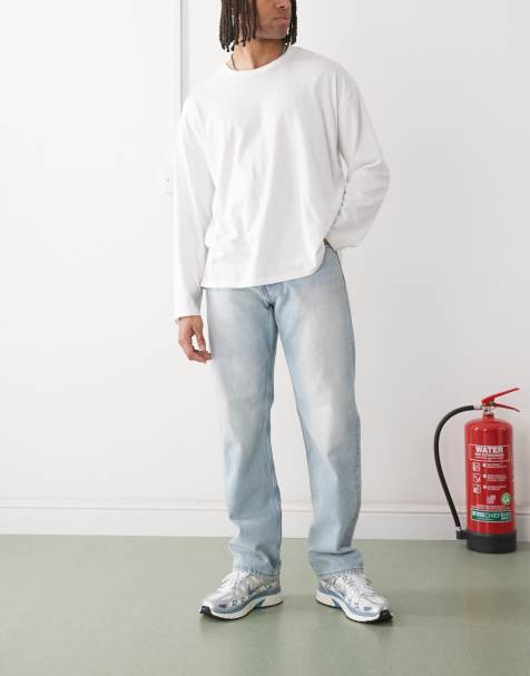 Weekday Space relaxed fit straight leg jeans in light blue - view 1