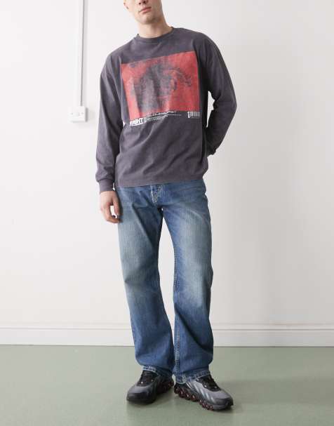 Weekday Space relaxed fit straight leg jeans in mid wash blue - view 1