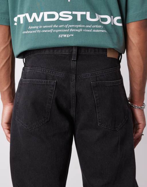 Weekday Space relaxed fit straight leg jeans in tuned black, 4 of 5