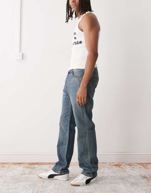 Weekday Space relaxed fit straight leg jeans in vintage blue wash