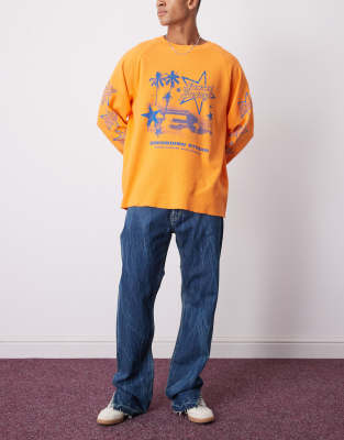 Weekday Space Relaxed Fit Straight Leg Jeans With Split Hem Detail In Blue