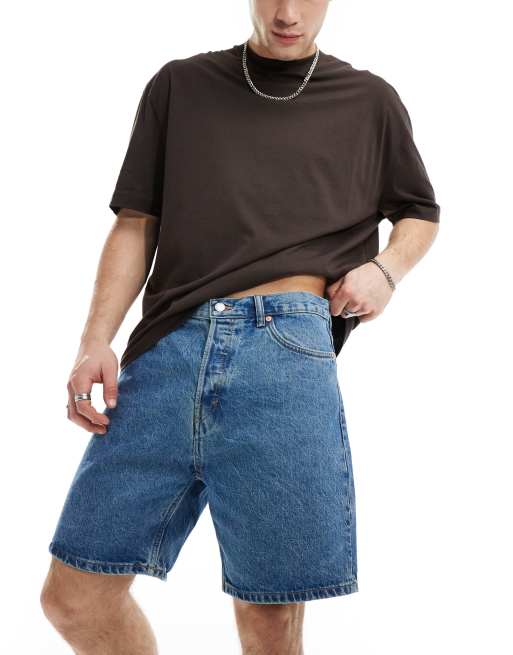 Weekday - Space - Ruimvallende denim short in jaren 90 blauw 