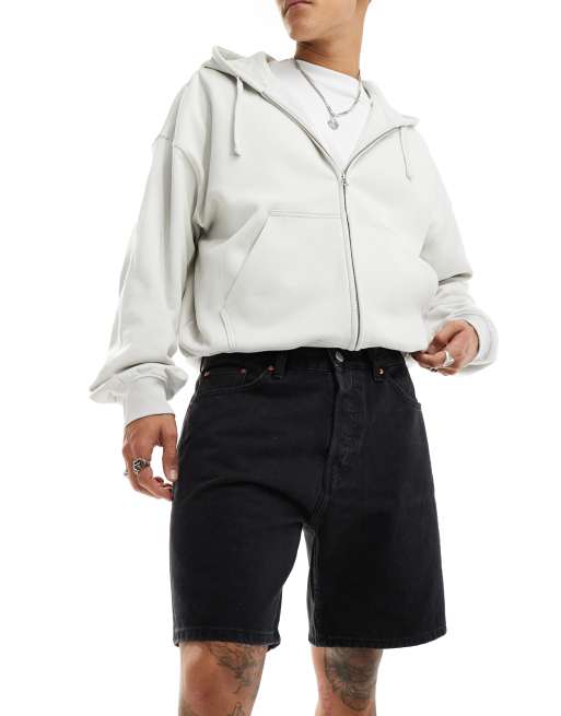 Weekday - Space - Ruimvallende denim short in zwart