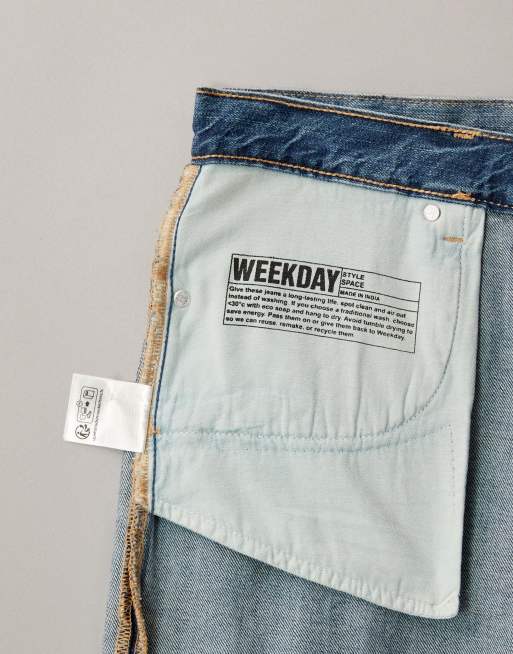 Weekday - Space - Ruimvallende jeans met rechte pijpen in mid-wash blauw, 7 van 7