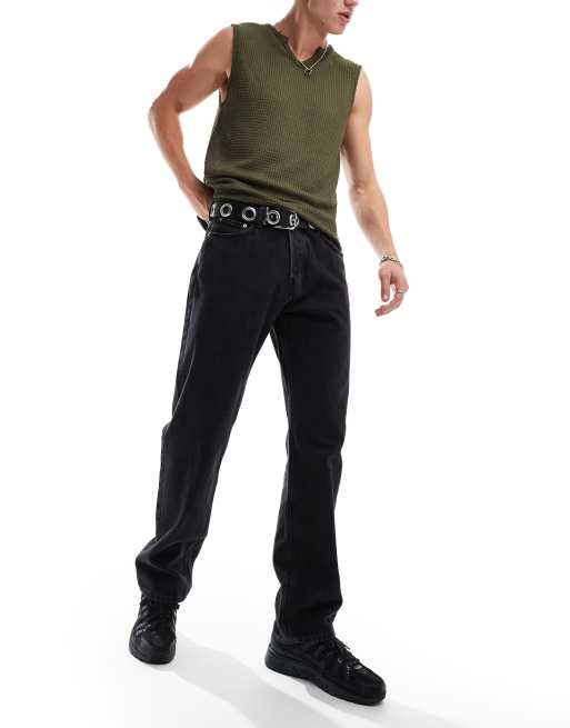 Weekday - Space - Ruimvallende jeans met rechte pijpen in zwart 