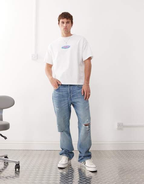 Weekday Space straight leg distressed jeans in blue - view 1