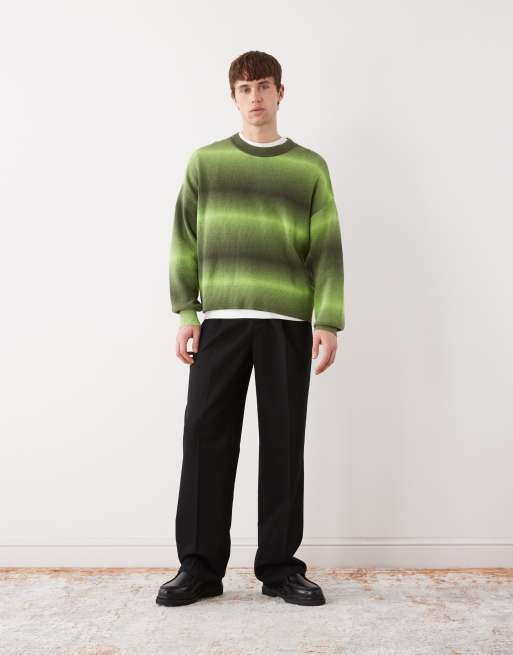Weekday spacedye cotton jumper in green stripe, 2 of 5
