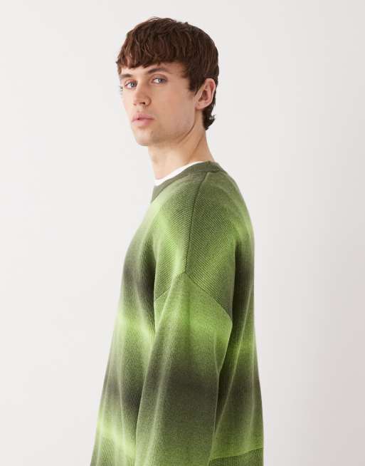 Weekday spacedye cotton jumper in green stripe, 3 of 5