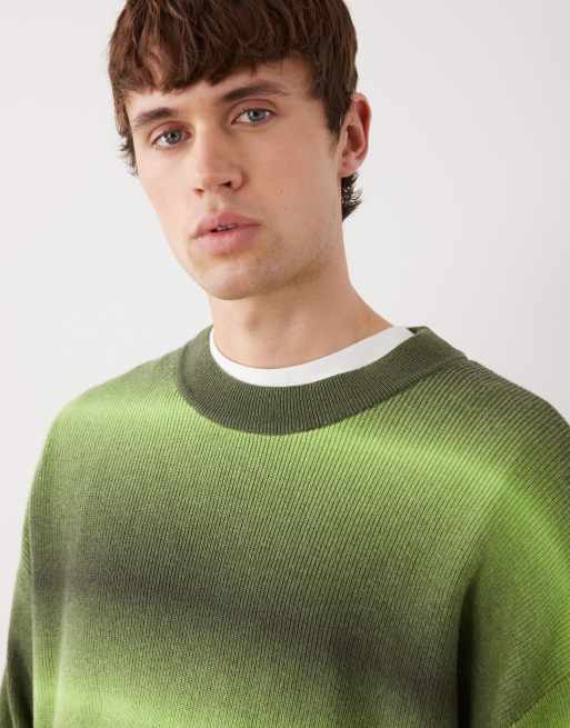 Weekday spacedye cotton jumper in green stripe, 5 of 5