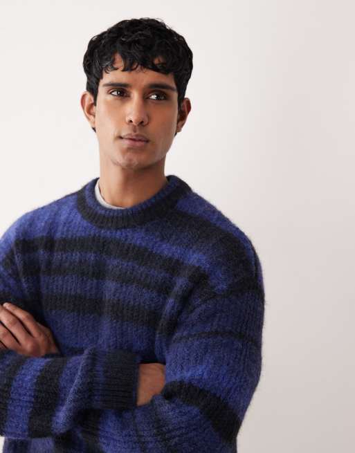Weekday spacedye knitted jumper in blue stripe, 4 of 5