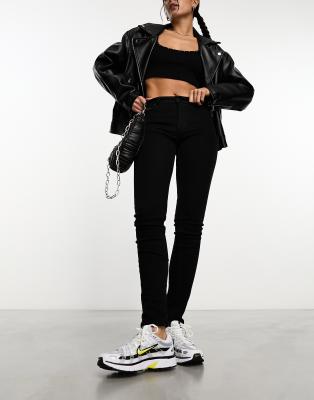 Thumbnail - Weekday - Spare - Skinny-Jeans in Schwarz mit mittelhohem Bund