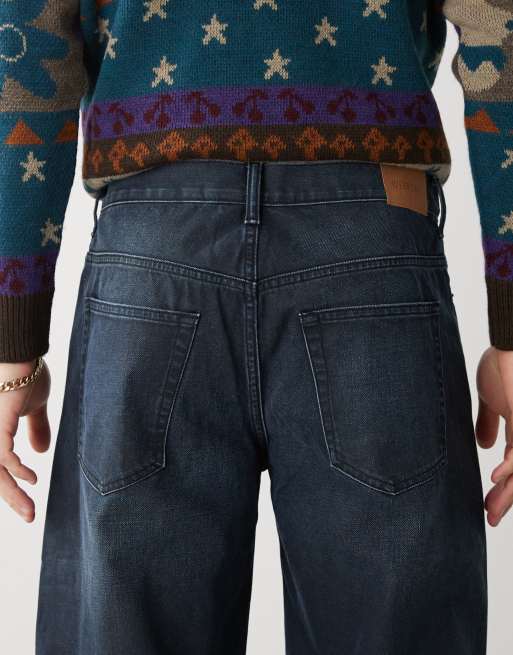 Weekday Sphere low waist baggy fit jeans in dark blue wash, 4 of 5