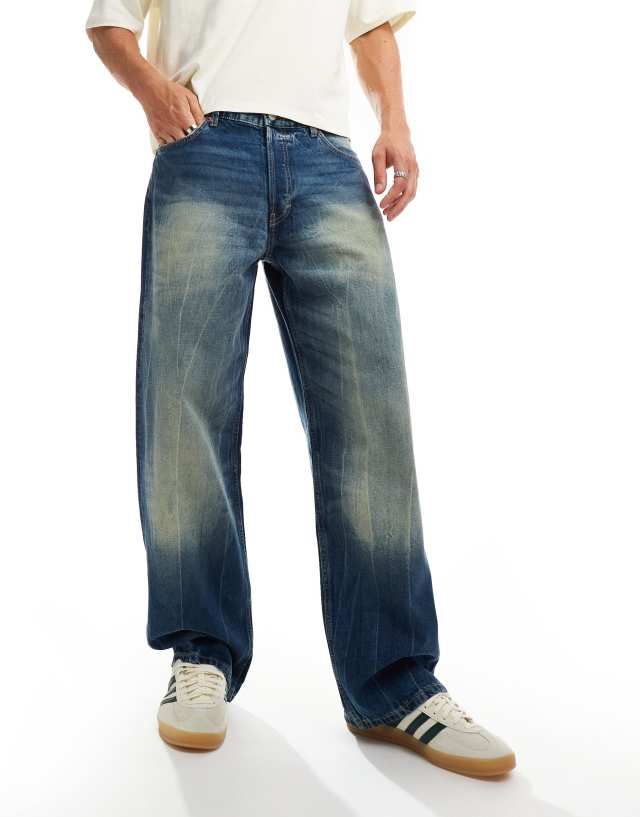 Weekday - sphere low waist loose fit jeans in blue streaky wash