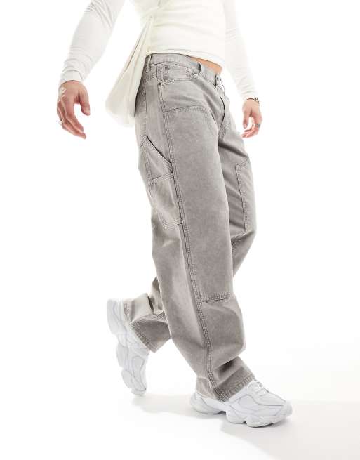 Weekday Sphere low waist relaxed carpenter jeans in gray wash