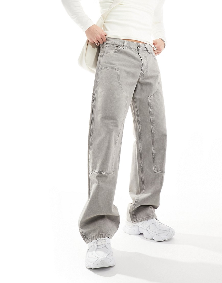 Weekday Sphere low waist relaxed carpenter jeans in grey wash