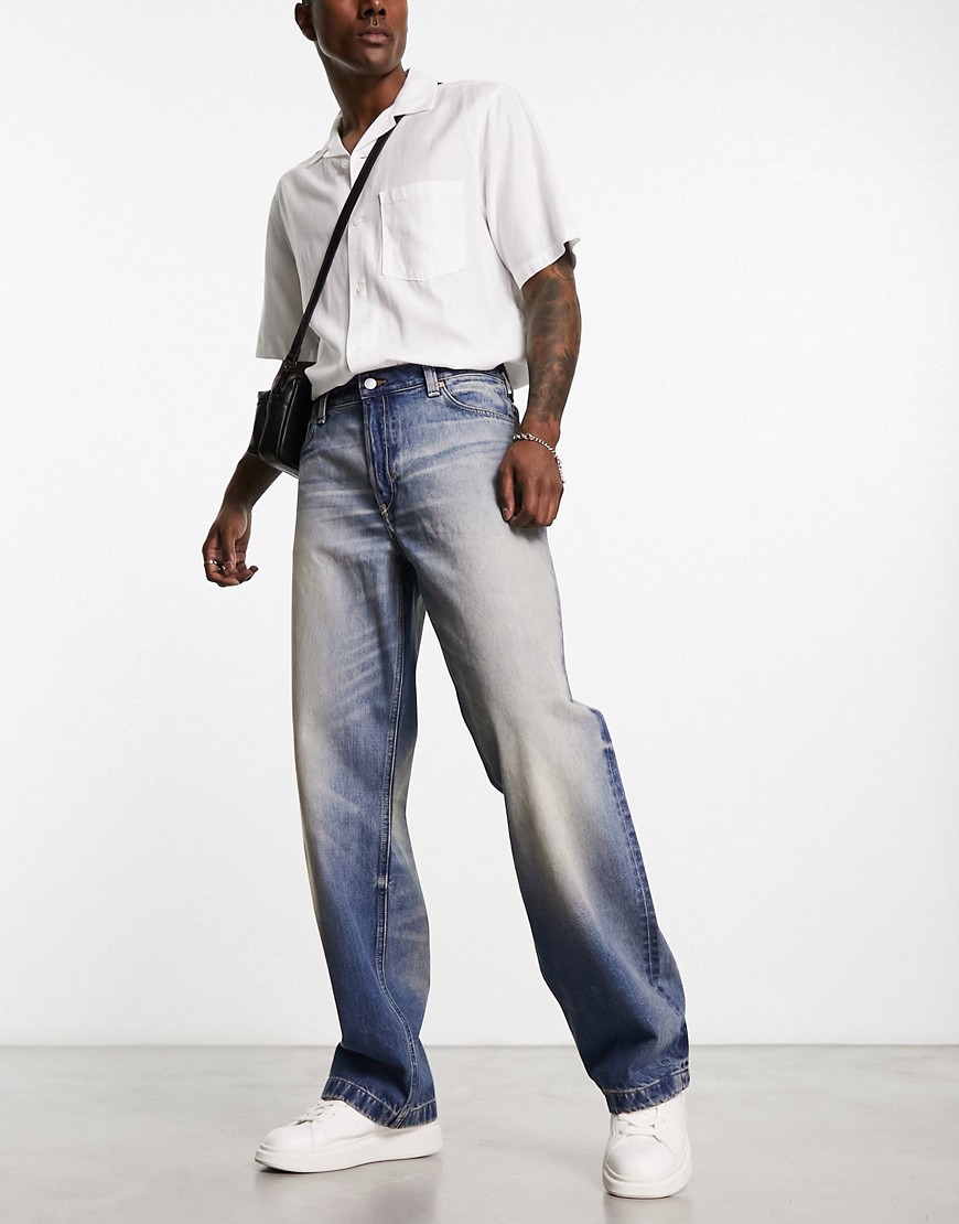 Weekday Sphere low waist relaxed fit straight leg jeans in venice blue