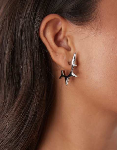 Weekday spike hoop earrings in silver tone - view 1
