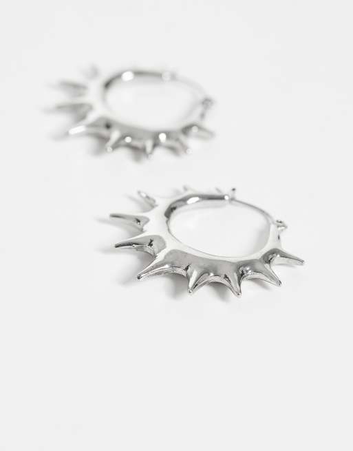 Weekday spiky hoop earrings in silver, 4 of 4