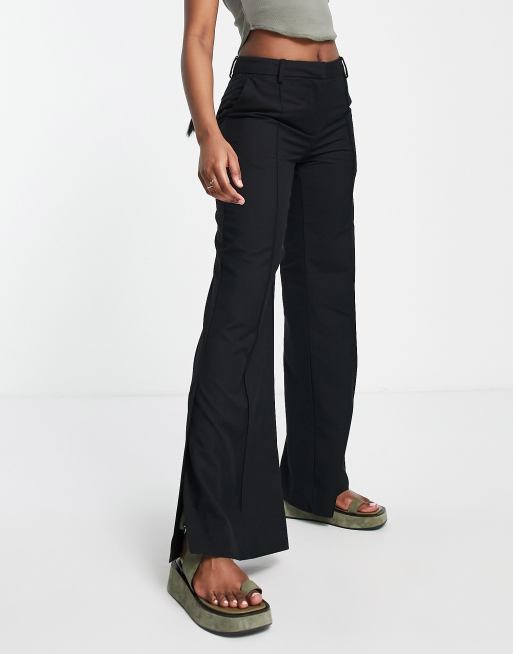 Weekday split hem polyester pants in black