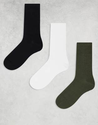 Weekday Weekday sports socks 3-pack in black white & khaki
