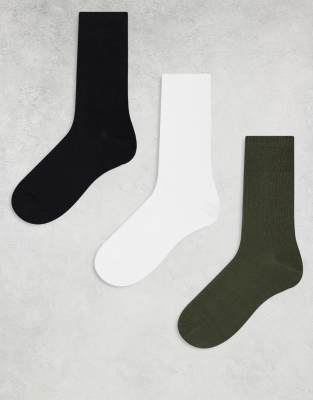 Weekday sports socks 3-pack in black white & khaki