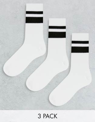 Weekday Sports Socks 3-pack In White With Black Stripe