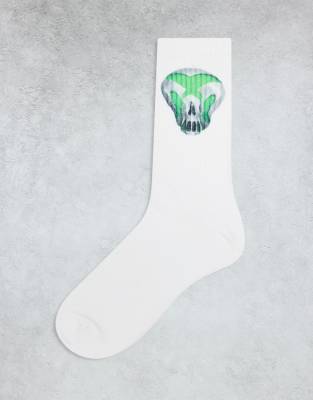 sports socks with cyber skull graphic in white