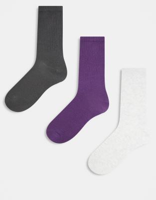 Weekday - Sportsocken in Lila und Grau, 3er-Pack